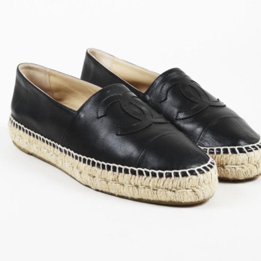 CHANEL Espadrilles Lambskin Black